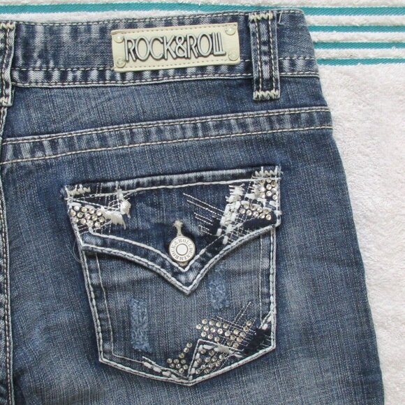 New ROCK & ROLL Cowgirl Jeans Size 33x32 Light Blue Mid Rise Bootcut Denim - Picture 5 of 9